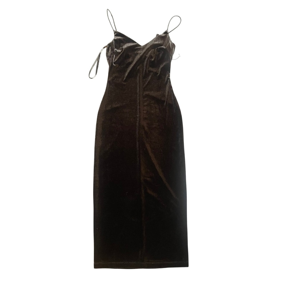 B. Smart Black Velvet Midi Dress Spaghetti Strap V-Neck Bodycon Size 00 NWT